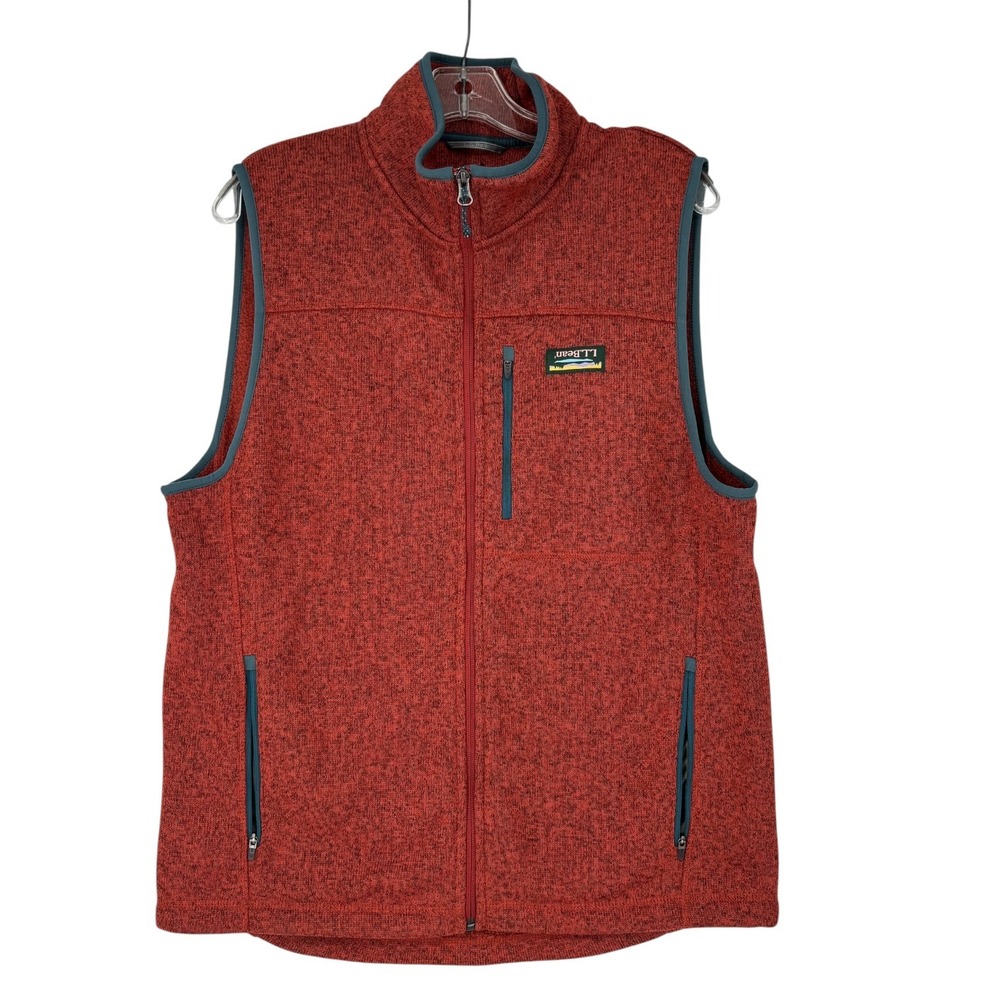 LL Bean Sweater Fleece Vest‎ Mens M Red Excellent Rare Upside Down Logo 505974